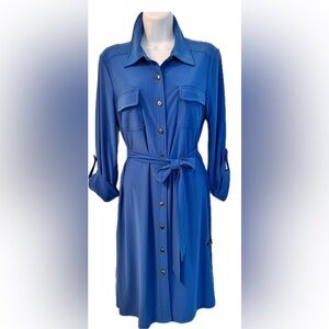 Soho Apparel Royal Blue Long Sleeve Dress with Tabs and Pockets
